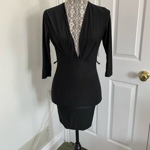 Sexy low cut deep v open back dress black size S